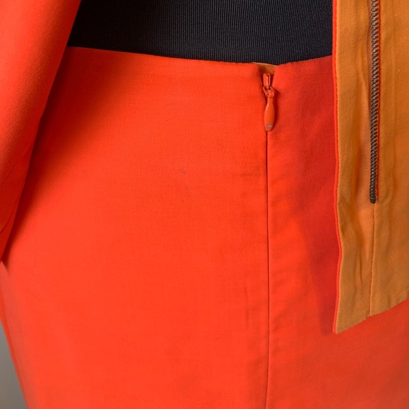 AKRIS Reversible Natalie Jacket Matching Skirt Set Two Toned Orange Cotton - Picture 16 of 16